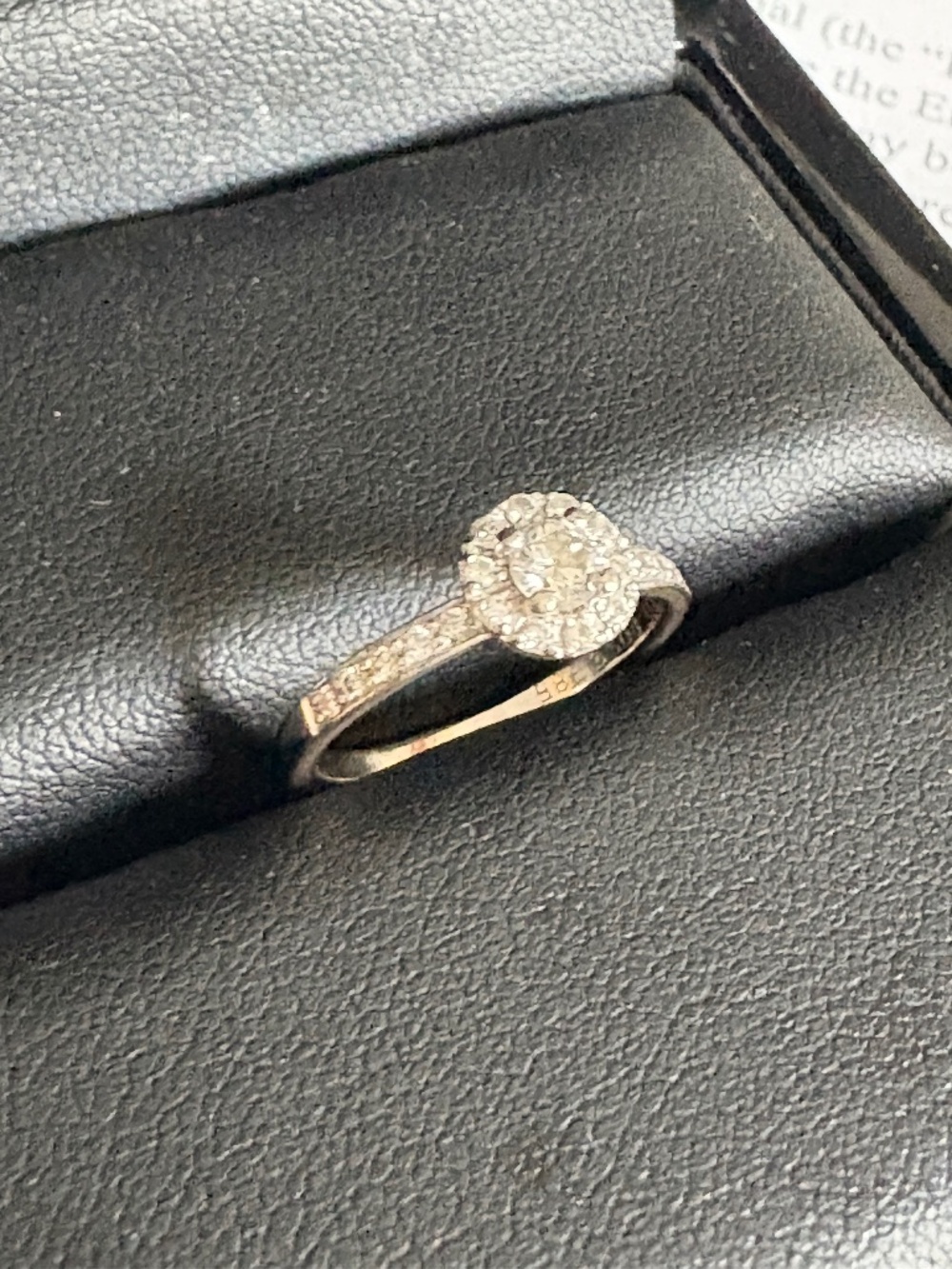 Schalin’s Fjällburd Halo Diamond ring with side stones in white gold